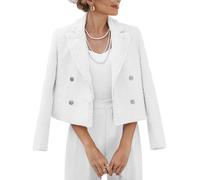 Mina Self Damen Tweed Blazer Jacke Herbst - Eleganter, voll gefütterter, modischer, warmer, stilvoller, lässiger, süßer Mantel mit Taschen, weiß, XXL