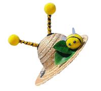 MINAOLULUS Sommerlicher Verstellbarer Strohhut für Haustiere Bienenmuster mit Blätter Dekor Weiche Katzen und Hundehaube für Sonnenschutz und Fotoshootings