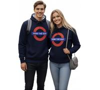 Mind The Gap Logo Marineblau Bestickt Kapuzenpullover mit Tube-Map Inside The Hood - Marine, M