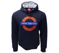 Mind The Gap Logo Marineblau Bestickt Kapuzenpullover mit Tube-Map Inside The Hood - Marine, XL