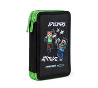 Minecraft Alex Creeper Steve Federtasche Kinder, Federmäppchen, Pencil Case Große Kapazität, Etui Schule Jungen und Mädchen, 2-Fach Federtasche, Federmappe, 18 TLG. Gefüllt, grün/schwarz