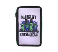 MINECRAFT Alex Creeper Steve Federtasche Kinder, Federmäppchen, Pencil Case Große Kapazität, Etui Schule Jungen und Mädchen, 2-Fach Federtasche, Federmappe, 18 TLG. Gefüllt, grün/schwarz