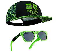 Minecraft Basecap Kinder Jungen Set Snapback Cap Kinder und Sonnenbrille UV Schutz Creeper Sonnenschutz Kappe Geschenke Jungs (6-14 Jahre, Schwarz/Grün)