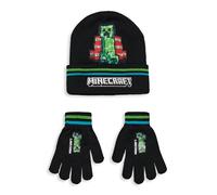 Minecraft Beanie- und Handschuhe-Set für Jungen, Gamer Kids TNT Creeper Graphic Strickmütze und Handschuhe, Schwarz, Einheitsgröße