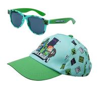 Minecraft bedruckte Kappe und Sonnenbrille, verstellbarer Riemen, Baumwolle, Kinder-Baseballkappe, Sommerzubehör, 100 % UV-Schutz, mittelgetönte, polarisierte Sonnenbrille, Kinder ab 3 Jahren, 2 Stück