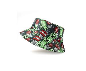 Minecraft Creeper Fischerhut in Schwarz | Unisex Erwachsene Lässiger Sommer-Sonnenschutzhut | Gaming-inspirierte Kleidung