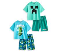 Minecraft Creeper Jungen Multi-Pack mit 2 Kurzarm-Pyjama-Sets | Blaue und grüne Cartoon-PJs | Kurzbein-Nachtwäsche | „Boom“ Grafikdesign | Gamer-Bekleidung für Kinder Merch - 9-10 Jahre
