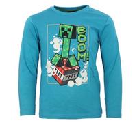 Minecraft Creeper Kinder Langarmshirt - Jungen Shirt aus 100% Baumwolle - Langarm Oberteil mit TNT & Creeper Print - Größen 116-152, Farbe: Blau, Bekleidungsgröße: 134