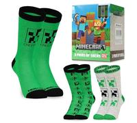 Minecraft Creeper Kinder Socken Set für Jungen (Grün, 37-40 EU, 4-6.5 UK)