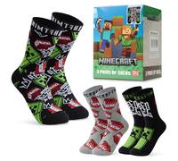 Minecraft Creeper Kinder Socken Set für Jungen (Schwarz/Grau, 31-36)