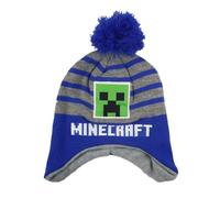 Minecraft Creeper Kinder Wintermütze mit Bommel Jungen Mädchen Beanie Strickmütze 52 54, Farbe: Blau, Bekleidungsgröße: 52