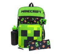 Minecraft Creeper Rucksack | Creeper TNT 5-teiliges Set | Gamer-Schulrucksack, Lunchbox, Bleistift und Etui, Flasche,