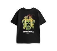 Minecraft Creeper schwarzes Grafik-T-Shirt | Kurzarm-T-Shirt für Jungen | Lässige Film-Merchandise Filmthema-Bekleidung für Kinder | Oberteil mit Rundhalsausschnitt - 7-8 Jahre