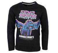Minecraft Ender Dragon Kinder Langarmshirt - Schwarzes Gamer Shirt für Jungen - 100% Baumwolle - Größen 116 bis 152, Bekleidungsgröße: 140