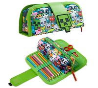 Minecraft Federmäppchen Federtaschen Mäppchen Etui Stifte Schulsachen 2 in 1 Pencil Case für Schule Jungen Mädchen Gamer
