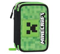 Minecraft Federmäppchen für die Schule, offizielles Minecraft, Federmäppchen mit 3 Fächern für Kinder und Jugendliche mit Schreibwarenset, 5 Selbstklebende Namensetiketten und praktischer
