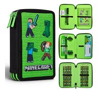 Minecraft Federmäppchen Jungen und Mädchen Mäppchen Gefüllt Creeper Federmappe mit Schreibwaren Gamer Geschenke für Kinder und Teenager (Grün Mob)