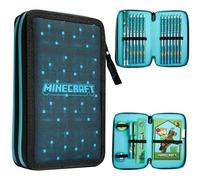 Minecraft Federmäppchen Jungen und Mädchen Mäppchen Gefüllt Creeper Federmappe mit Schreibwaren Gamer Geschenke für Kinder und Teenager (Blau/Schwarz)