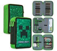 Minecraft Federmäppchen Jungen und Mädchen Mäppchen Gefüllt Creeper Federmappe mit Schreibwaren Gamer Geschenke für Kinder und Teenager (Grün Creeper)
