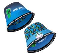 Minecraft Fischerhut Kinder Jungen Bucket Hat für Sommer, Urlaub, Strand - Gamer Geschenke für Jungs (Blau Umkehrbar)