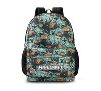 Minecraft Grüner Creeper-Kinderrucksack | Gemusterter Rucksack mit Reißverschluss für den Schulanfang und zum Tragen von Büchern | Unisex-Gaming-Schultasche