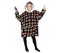 Minecraft Hoodie Decke Kinder Jungen - Übergröße Kuschelhoodie, Warm Fleece Kapuzenpullover Teenager - Tragbare Decken Hoodie Jungen (Schwarz AOP)