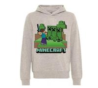 Minecraft Hoodie Kinder Jungen Kapuzenpullover mit Creeper & Steve Motiv - Pullover Grau Größe 128 - Offizielles Merchandise, Bekleidungsgröße: 128