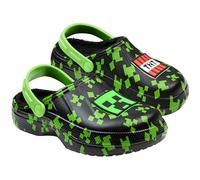 Minecraft Jungen Clogs mit Plüsch-Fleecefutter & Charms, ideal als Garten Clogs oder Kinder Hausschuhe (Schwarz/Grün, 36/37 EU)