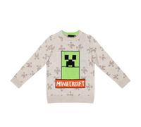 Minecraft Jungen Pullover, Strickpullover, Pulli mit Creeper Design, Größen 116, 128, 134, 140, 152, grau und grün (DE/NL/SE/PL, Numerisch, 128, Regular, Grau)