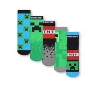 Minecraft Jungen Socken Set von 5 | Kinder Charakter Wadenhohe Socken mit Creeper und TNT All-over Print in Schwarz, Grün und Blau | Kinder 5er Pack Socken für Gamer