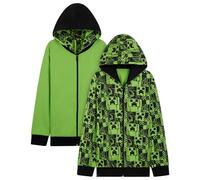 Minecraft Kapuzenpullover Jungen, Creeper Wendejacke Hoodie Jungen 5-14 Jahren mit Reißverschluss - Geschenke für Jungs (Grün, 7-8 Jahre)