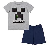 Minecraft Kids - Creeper Männer Kinder-Pyjama grau meliert/weiß Bösewichte, Fan-Merch, Gaming (as3, Numeric, Numeric_140, Regular, Grau)