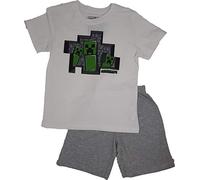 Minecraft Kids - Creeper Männer Kinder-Pyjama grau meliert/weiß Bösewichte, Fan-Merch, Gaming (as3, Numeric, Numeric_116, Regular, Weiß)