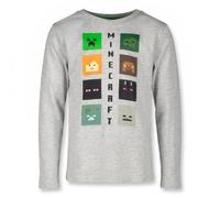 Minecraft Kinder Langarmshirt 116-152 - Jungen Shirt mit Creeper Enderman Motiv, Grau, 95% Baumwolle 5% Viskose, Bekleidungsgröße: Numeric_116, Farbe: Grau
