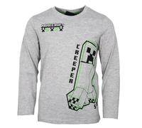 Minecraft Kinder Langarmshirt Jungen - Creeper Motiv - Shirt aus Baumwolle & Viskose - Größen 116 bis 152, Farbe: Grau, Bekleidungsgröße: 128