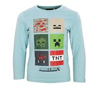 Minecraft Kinder Langarmshirt Jungen - Creeper & Zombie Motiv - Shirt aus 100% Baumwolle - Größen 116 bis 152, Farbe: Blau, Bekleidungsgröße: 140