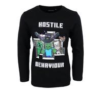 Minecraft Kinder Langarmshirt Jungen - Schwarzes „Hostile Behaviour“ Creeper & Zombie Shirt - 100% Baumwolle - Größen 116 bis 152, Bekleidungsgröße: 152