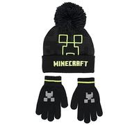 Minecraft,Kinder Mütze & Handschuhe Set,Schwarze Wollmütze & Handschuhe,Pixel Design,Einheitsgröße passend für 6-12 Jahre,Offizielles Merchandise-Produkt, Green Creeper, 6-12 Jahre Einheitsgröße