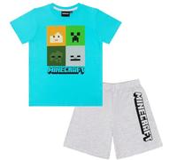 Minecraft Kinder Pyjama kurzer Schlafanzug Creeper (Türkis, 116)