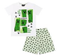 Minecraft Kinder Pyjama kurzer Schlafanzug Creeper (Weiss, 134)
