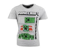 Minecraft Kinder T-Shirt Jungen Kurzarm 100% Baumwolle - Creeper, Alex & Steve Motive - Gamer Shirt 116-152, Muster: Creeper-Grau, Bekleidungsgröße: 116