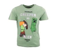 Minecraft Kinder T-Shirt Jungen Kurzarm 100% Baumwolle - Creeper, Alex & Steve Motive - Gamer Shirt 116-152, Muster: Alex-Grün, Bekleidungsgröße: 128