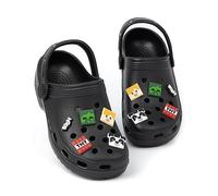 Minecraft Klassische Kinderclogs | Schwarze, atmungsaktive Pantoletten mit Stützriemen für Jungen und Mädchen | Schuhe mit Game Creeper TNT-Waffen-Motiven