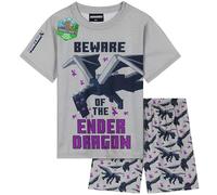Minecraft Pyjama Jungen 7-14 Jahre, 2-Teilig Sommer Kurz Schlafanzug Kinder mit Weich Kurzarm T-Shirt, Gamer Geschenke für Kinder (9-10 Jahre, Grau, 1 er-Pack)
