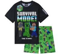 Minecraft Pyjama Jungen 7-14 Jahre, 2-Teilig Sommer Kurz Schlafanzug Kinder mit Weich Kurzarm T-Shirt, Gamer Geschenke für Kinder (11-12 Jahre, Grün/Schwarz, 1 er-Pack)