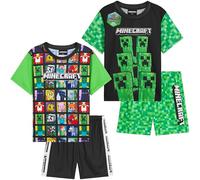 Minecraft Pyjama Jungen 7-14 Jahre, 2er Pack Sommer Kurz Schlafanzug Kinder mit Weich Kurzarm T-Shirt, Gamer Geschenke für Kinder (7-8 Jahre, Grün, 2 er-Pack)