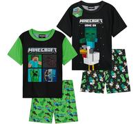 Minecraft Pyjama Jungen 7-14 Jahre, 2er Pack Sommer Kurz Schlafanzug Kinder mit Weich Kurzarm T-Shirt, Gamer Geschenke für Kinder (9-10 Jahre, Schwarz/Multi, 2er-er-Pack)