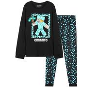 Minecraft Pyjama Set Jungen Teenager 7-14 Jahre, Langarm Baumwolle Schlafanzug, Kinder Nachtwäsche, Geschenke für Jungs (Schwarz/Blau, 13-14 Jahre)