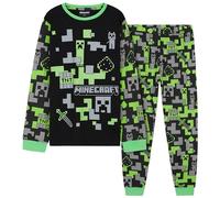 Minecraft Pyjama Set Jungen Teenager 7-14 Jahre, Langarm Baumwolle Schlafanzug, Kinder Nachtwäsche, Geschenke für Jungs (Schwarz/Grün, 11-12 Jahre)