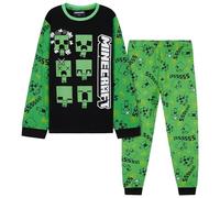 Minecraft Pyjama Set Jungen Teenager 7-14 Jahre, Langarm Baumwolle Schlafanzug, Kinder Nachtwäsche, Geschenke für Jungs (Grün/Schwarz, 11-12 Jahre)